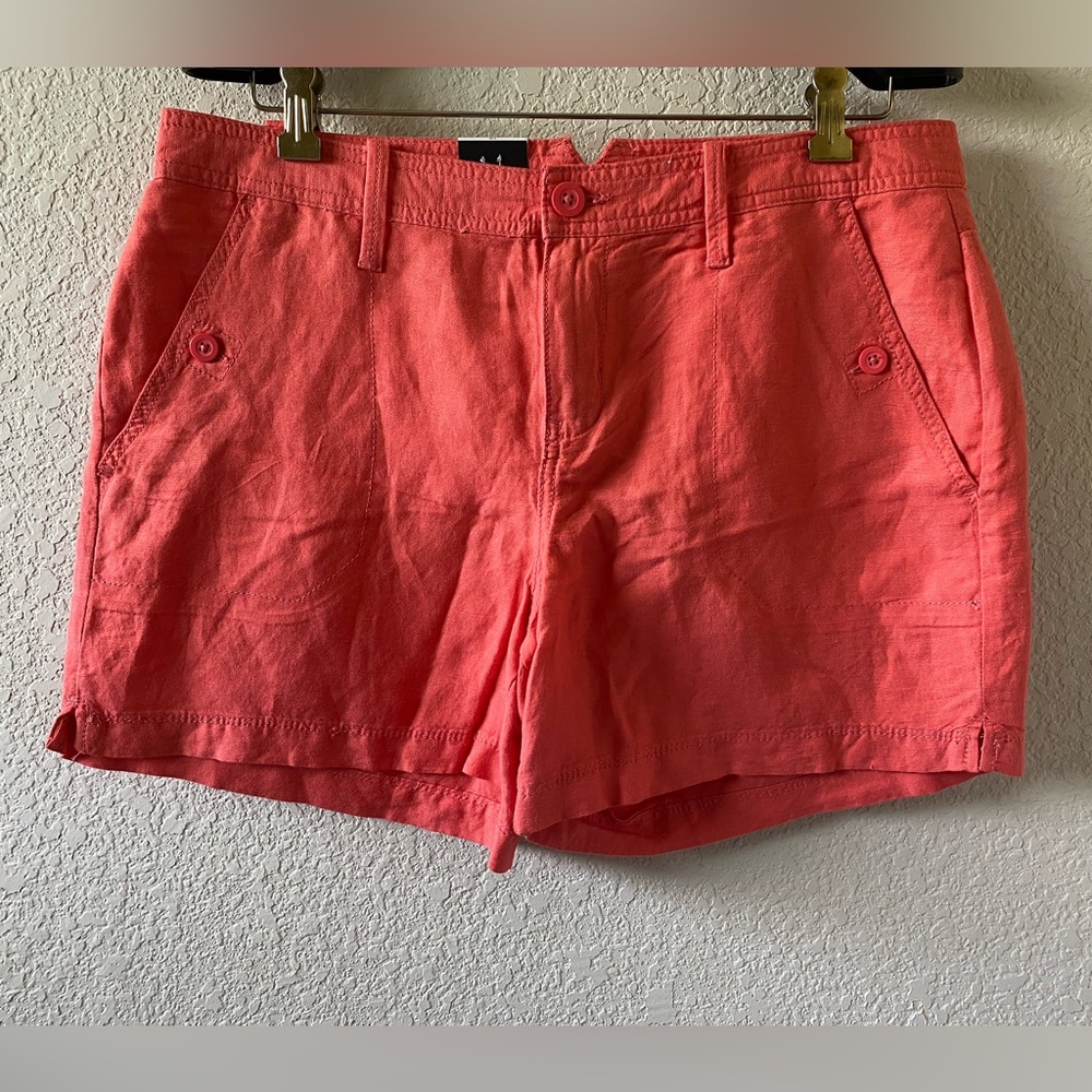 NWT Calvin Klein Linen Shorts Women Size 10 in Coral Pink